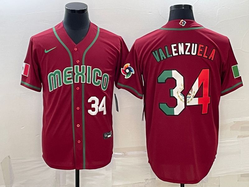 Men 2023 World Cub Mexico #34 Valenzuela Red Nike MLB Jersey3->more jerseys->MLB Jersey